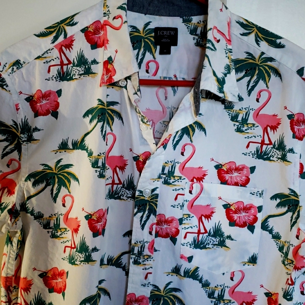 J.Crew Cottin button down Flamingo Shirt. Medium